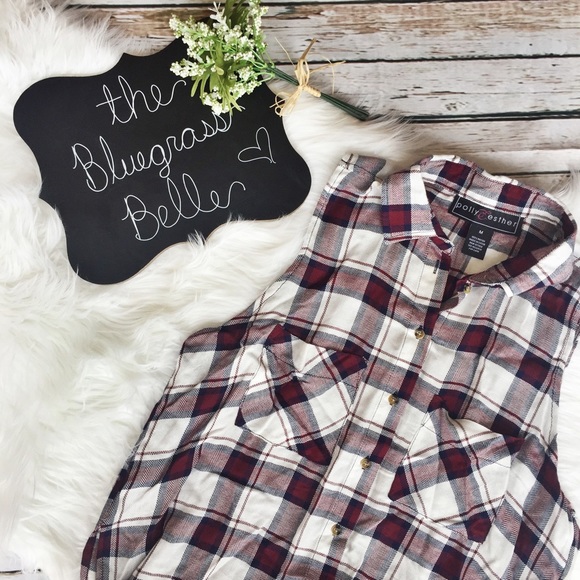 Comfy Cute Button Down Plaid Blouse Top layering - Picture 1 of 4