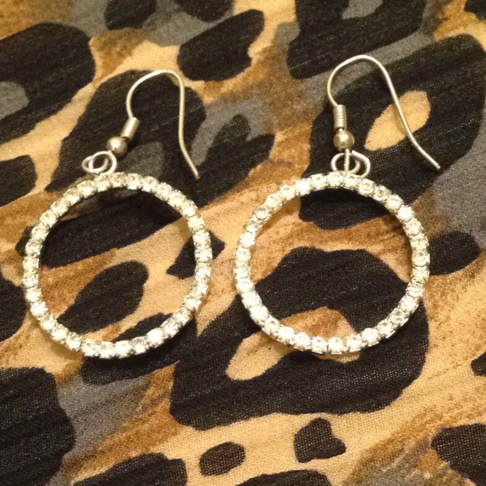 Silver plated rhinestone disk earrings.