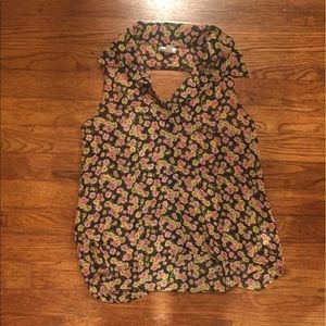 floral print sleeveless button up shirt