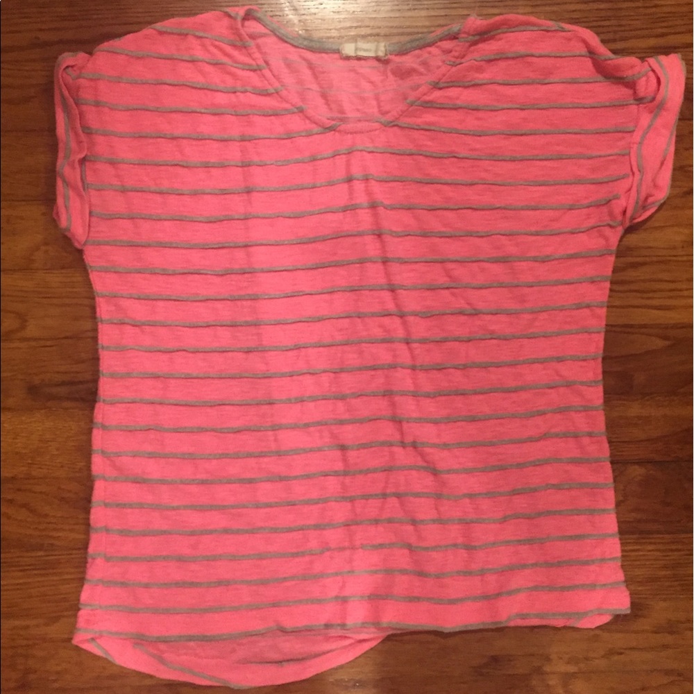 pink and grey striped tshirt