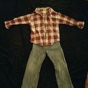 Boys size 5 flannel and pair of jeans