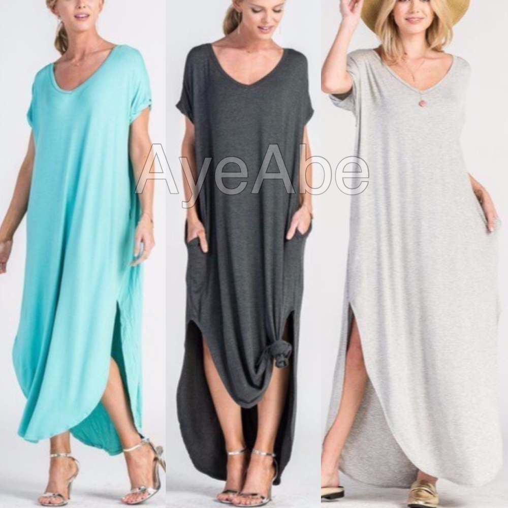 New boho oversized loose maxi dress slit pockets - Picture 6 of 8