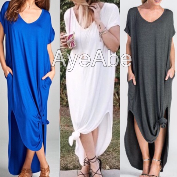 New boho oversized loose maxi dress slit pockets - Picture 2 of 8
