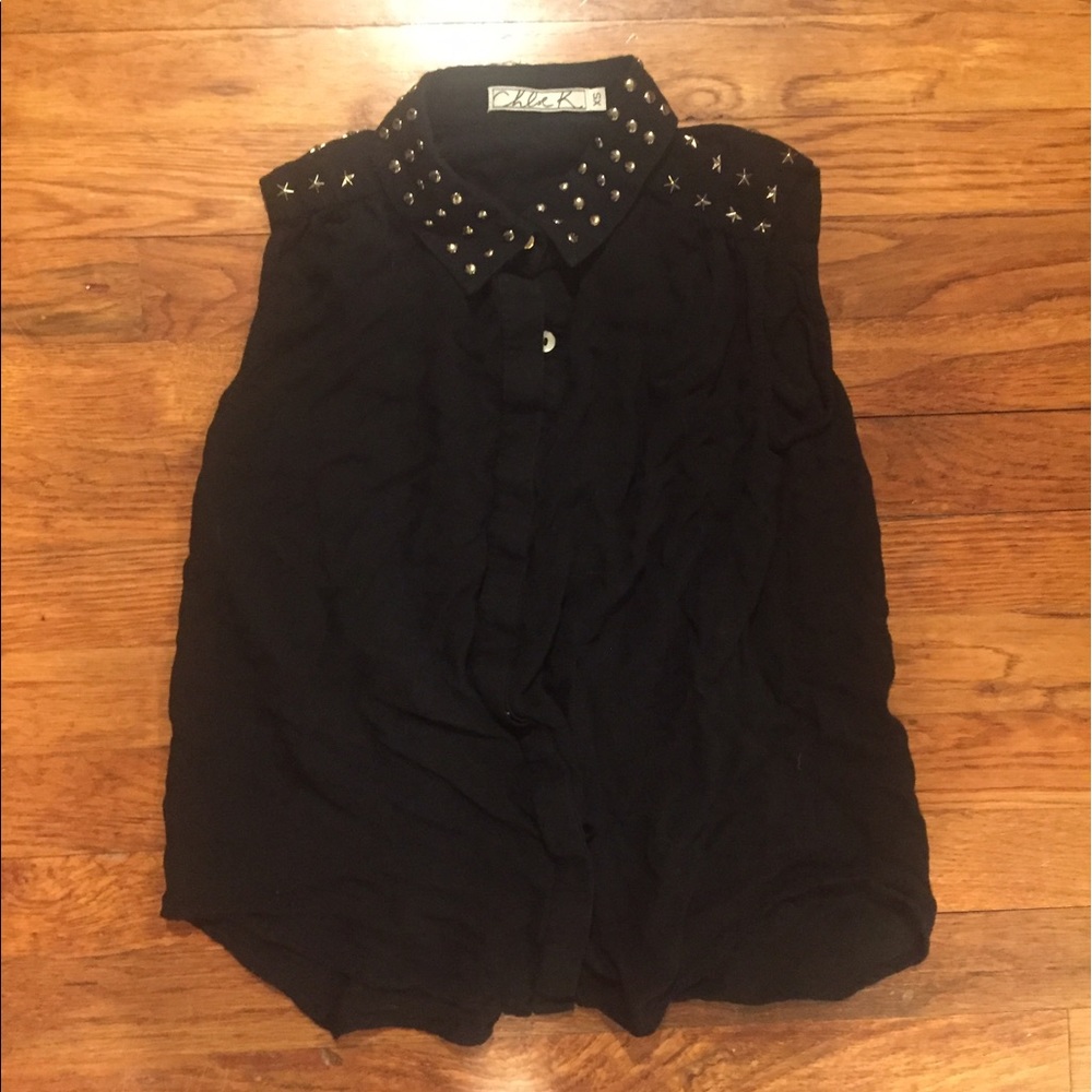 black with gold studs sleeveless button up top