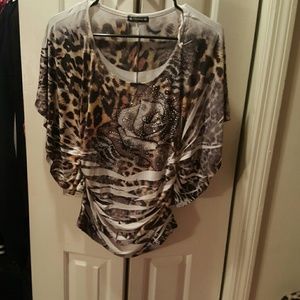 Leopard pattern rose bedazzled shirt