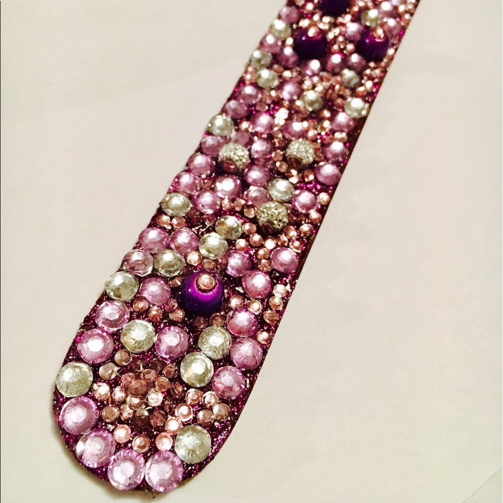 Purple Leather Beaded Bracelet Swarvoski Crystals - Picture 1 of 4