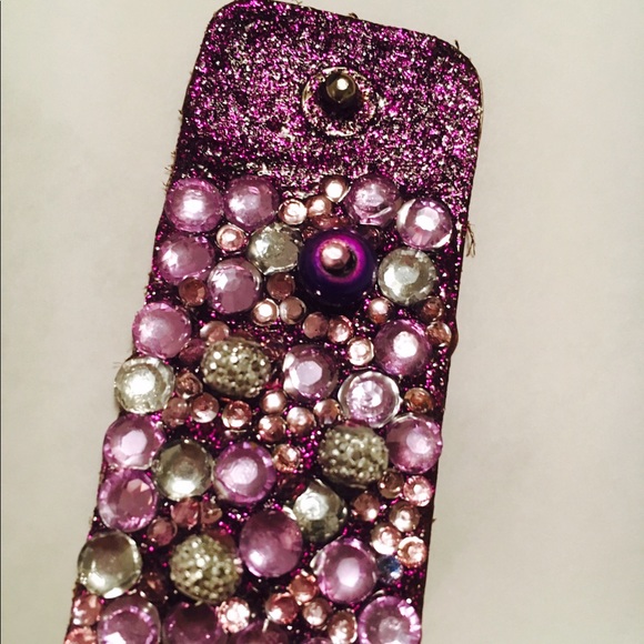 Purple Leather Beaded Bracelet Swarvoski Crystals - Picture 3 of 4