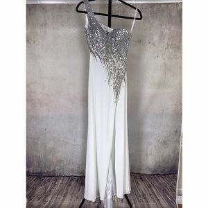 Riva designs white prom dress