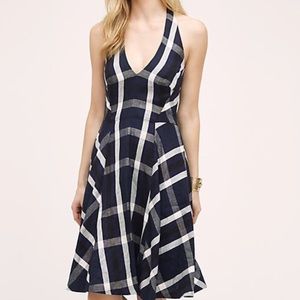 Blue plaid Eva Franco halter dress NWOT