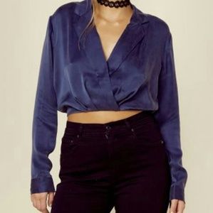Kendall & Kylie Silk Surplice High-Lo Shirt
