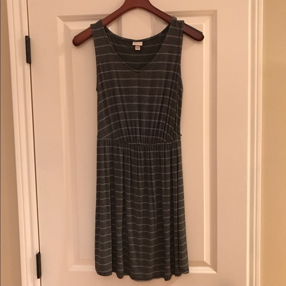 Black dress with white stripes.