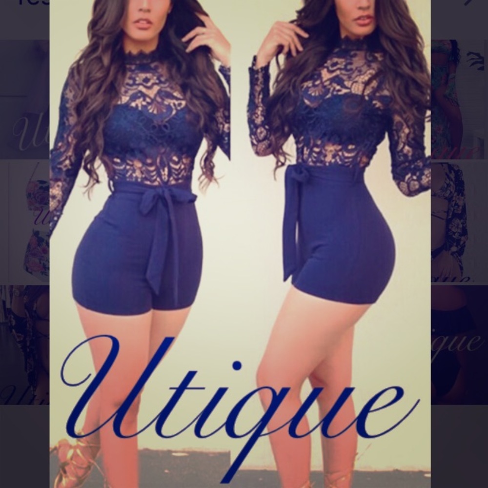 Blue One-piece lace Jumpsuit
