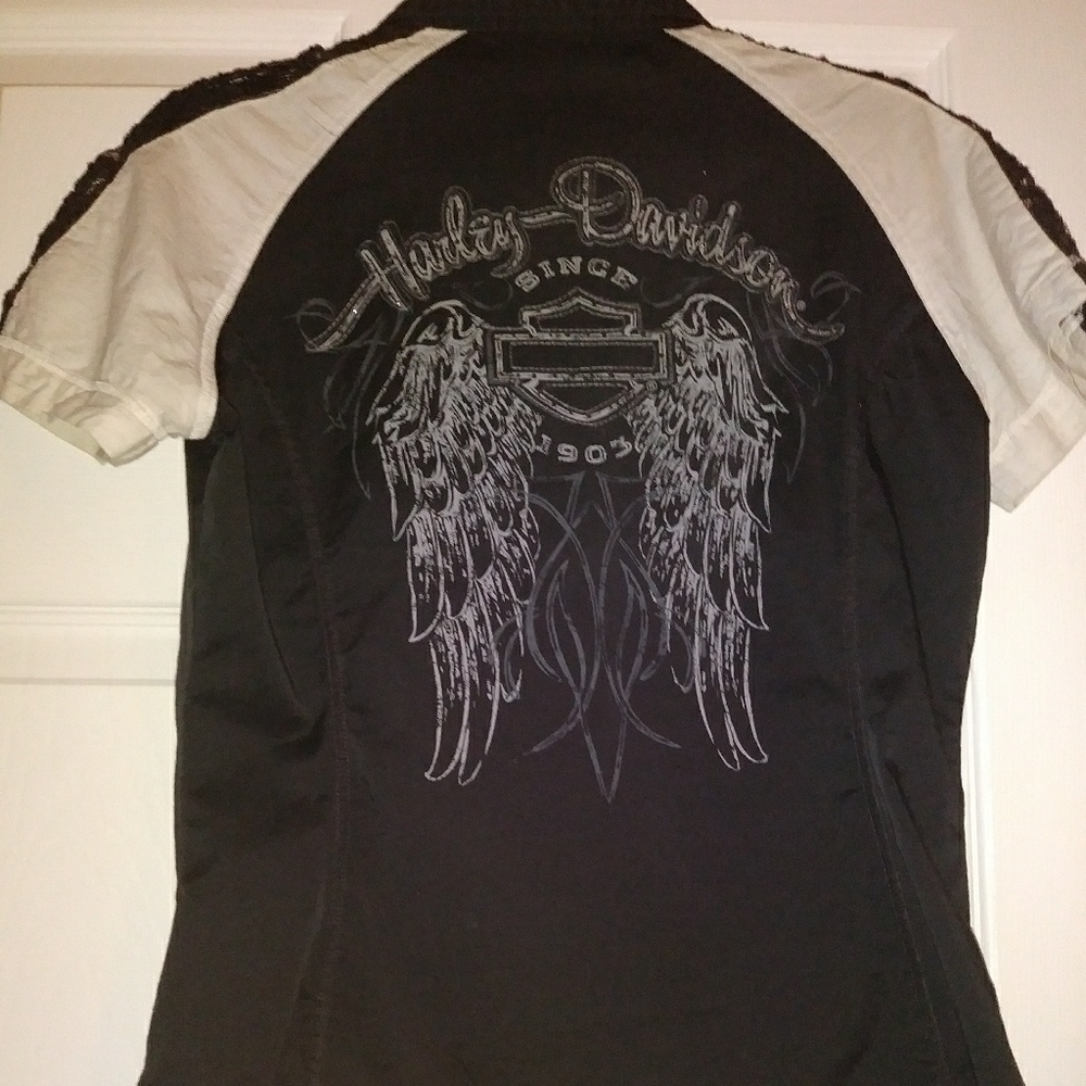 Women's harley zip up shop shirt