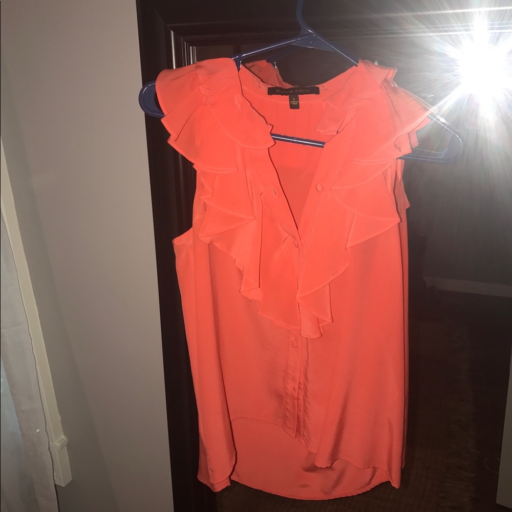 Cynthia Steffe Orange Ruffle Top