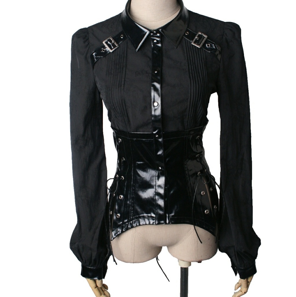 NWT Black Military Goth Industrial Rave Shirt Punk - Picture 6 of 7