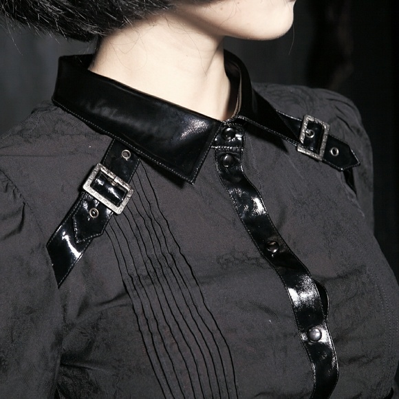 NWT Black Military Goth Industrial Rave Shirt Punk - Picture 2 of 7