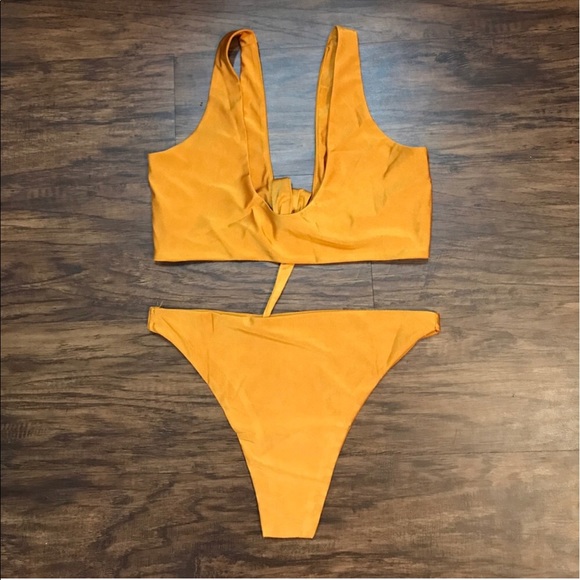 Tie Front High Waist Orange Bikini Size M - Picture 2 of 5