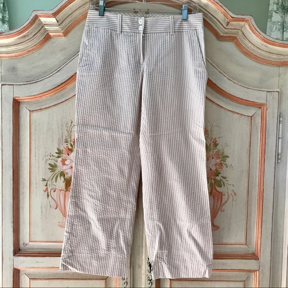 Brooks Brothers Seersucker Cropped Pants White and Tan Size 2