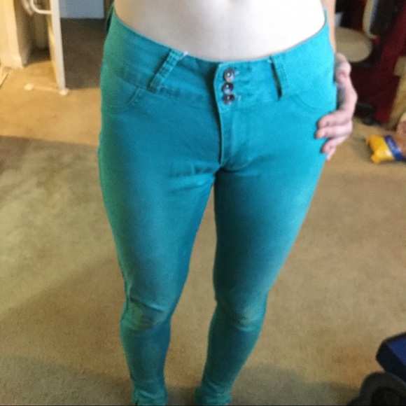 Teal Skinny Jeans - Picture 2 of 3