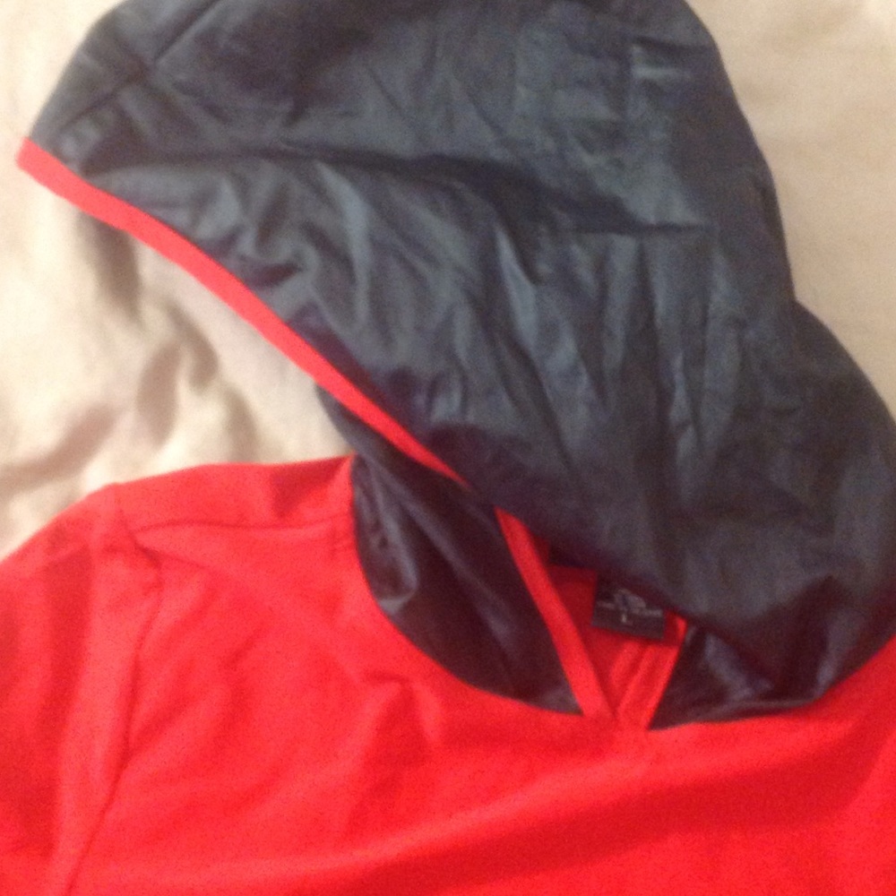 Y2K Vintage Marithe Francois Girbaud Red Black Hooded Pullover Nylon Spandex L - Picture 5 of 7