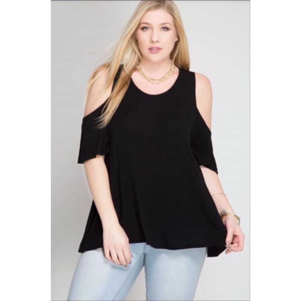 Black cold shoulder top