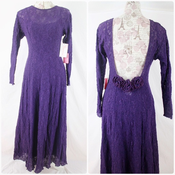 Florencia Fiume of CA Purple Lace Dress Open Back - Picture 3 of 7