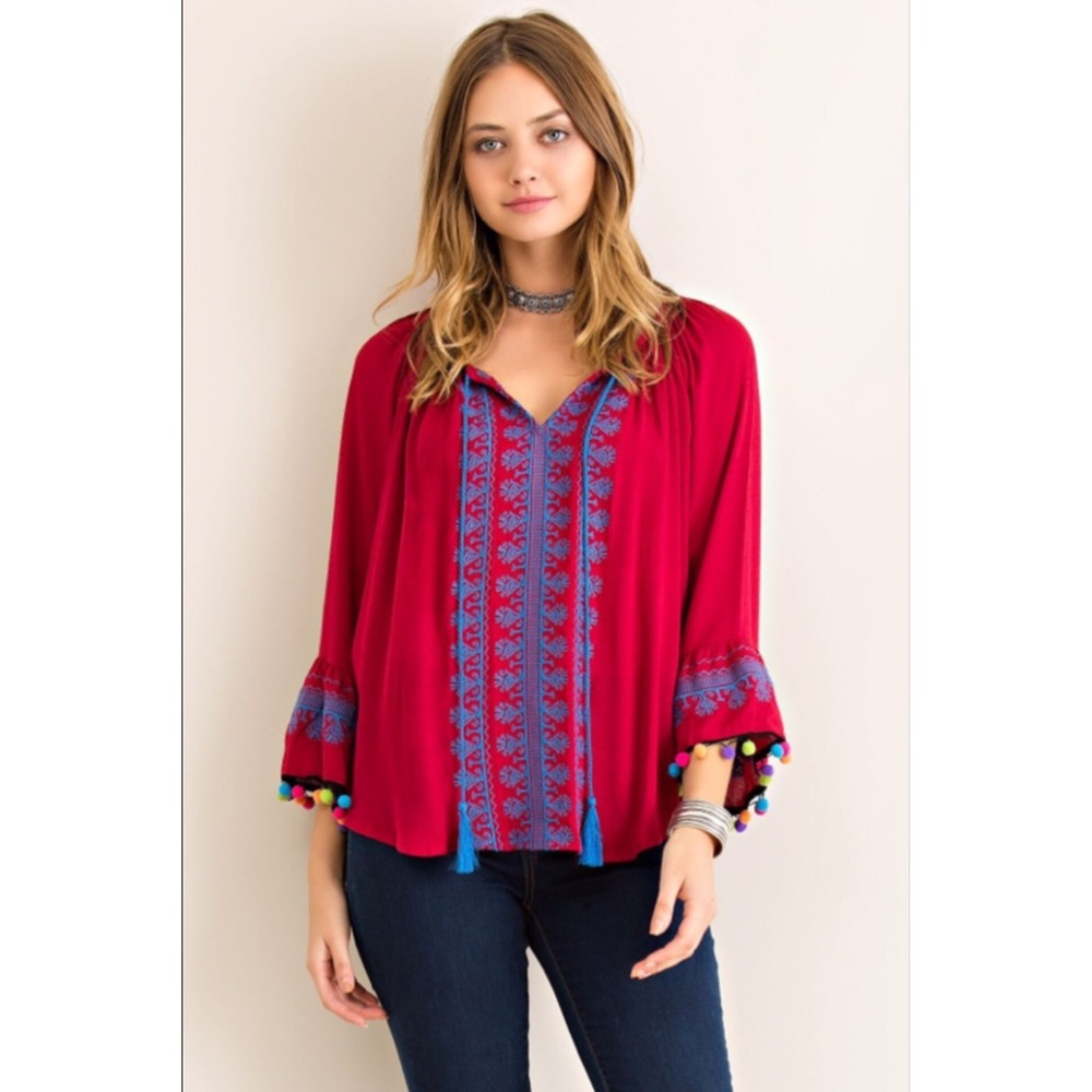Embroidered Peasant Top