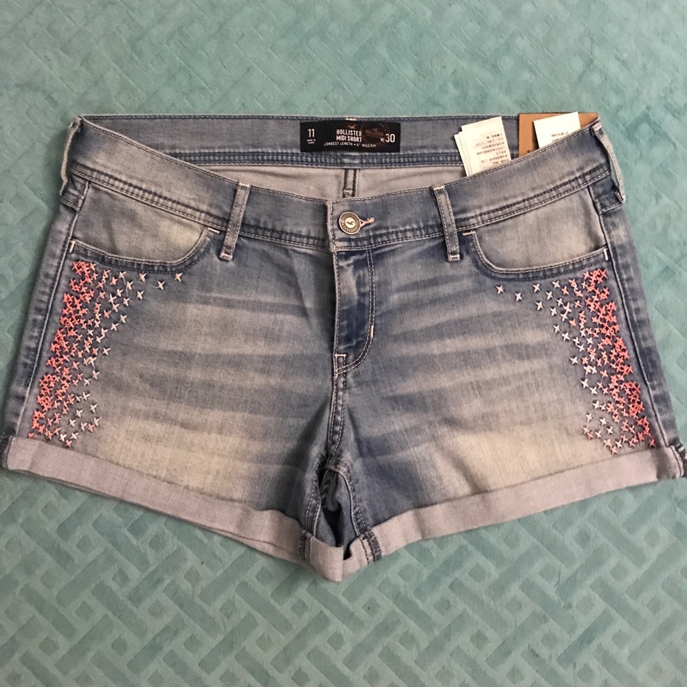 Hollister pink stitch stretch midi shorts NWT