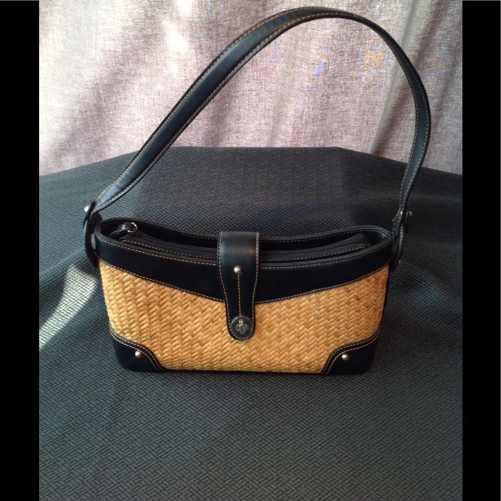 Etienne Aigner Vintage leather and wicker handbag.