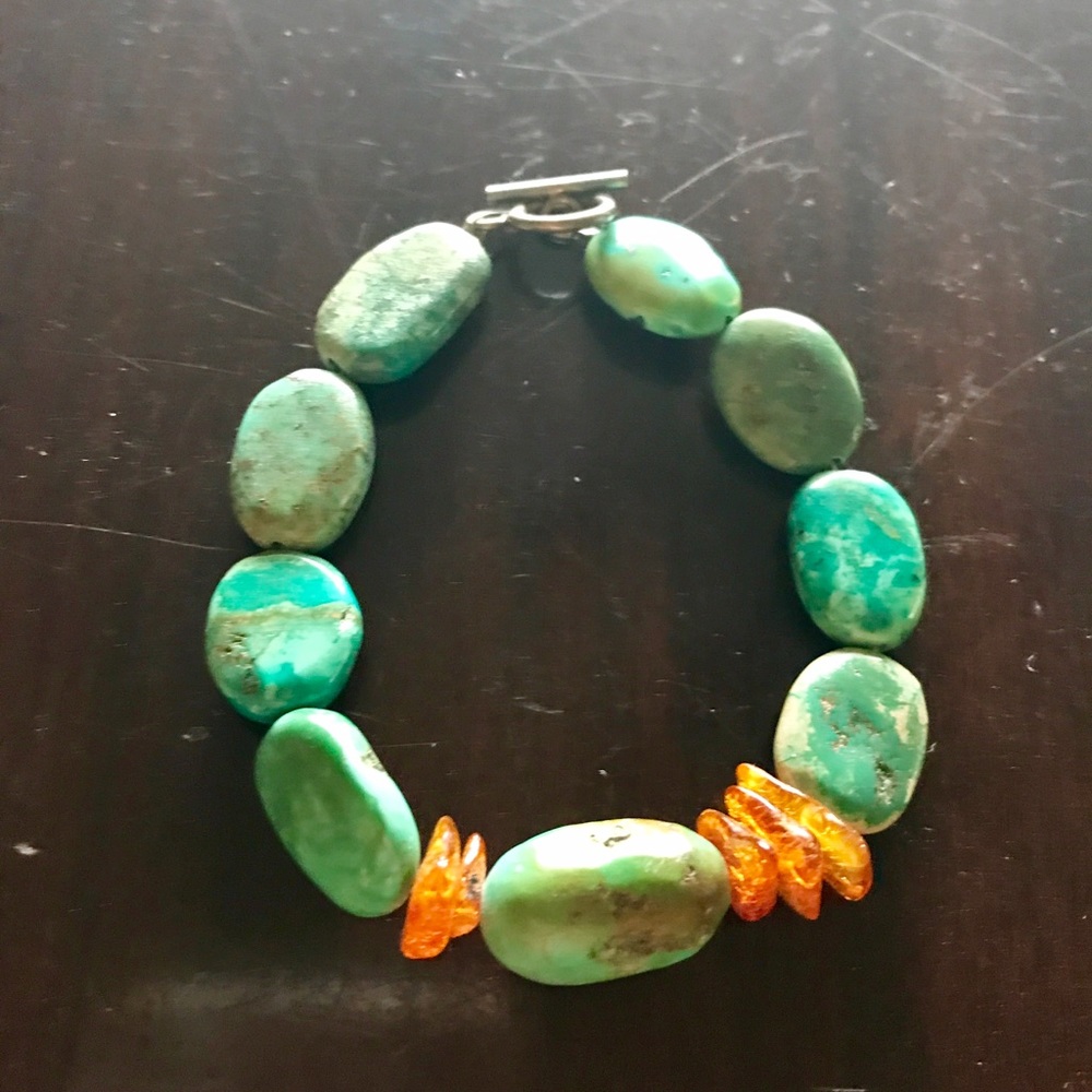 Turquoise and amber bracelet