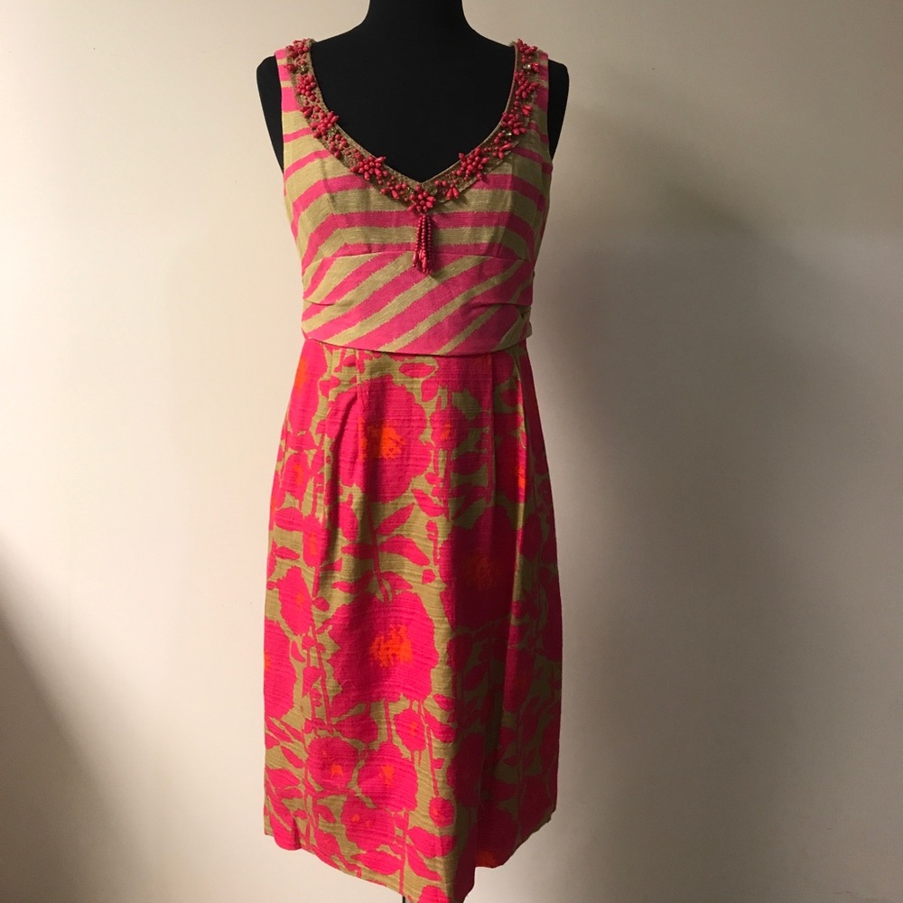 Nanette Lepore Linen Dress Embellished Neckline