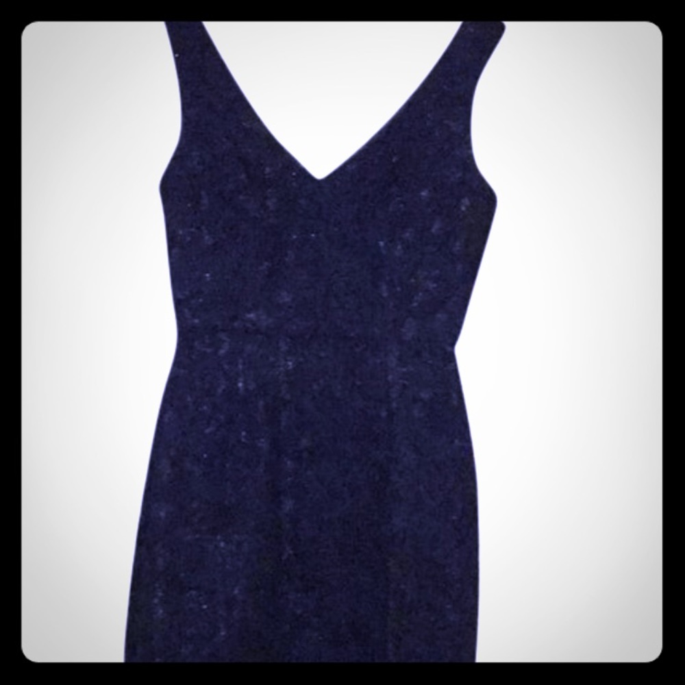 BCBG mini navy dress with floral overlay