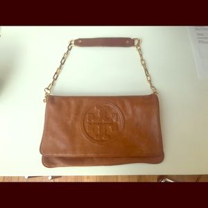 Tory Burch Tan leather Reva Clutch Chain Strap