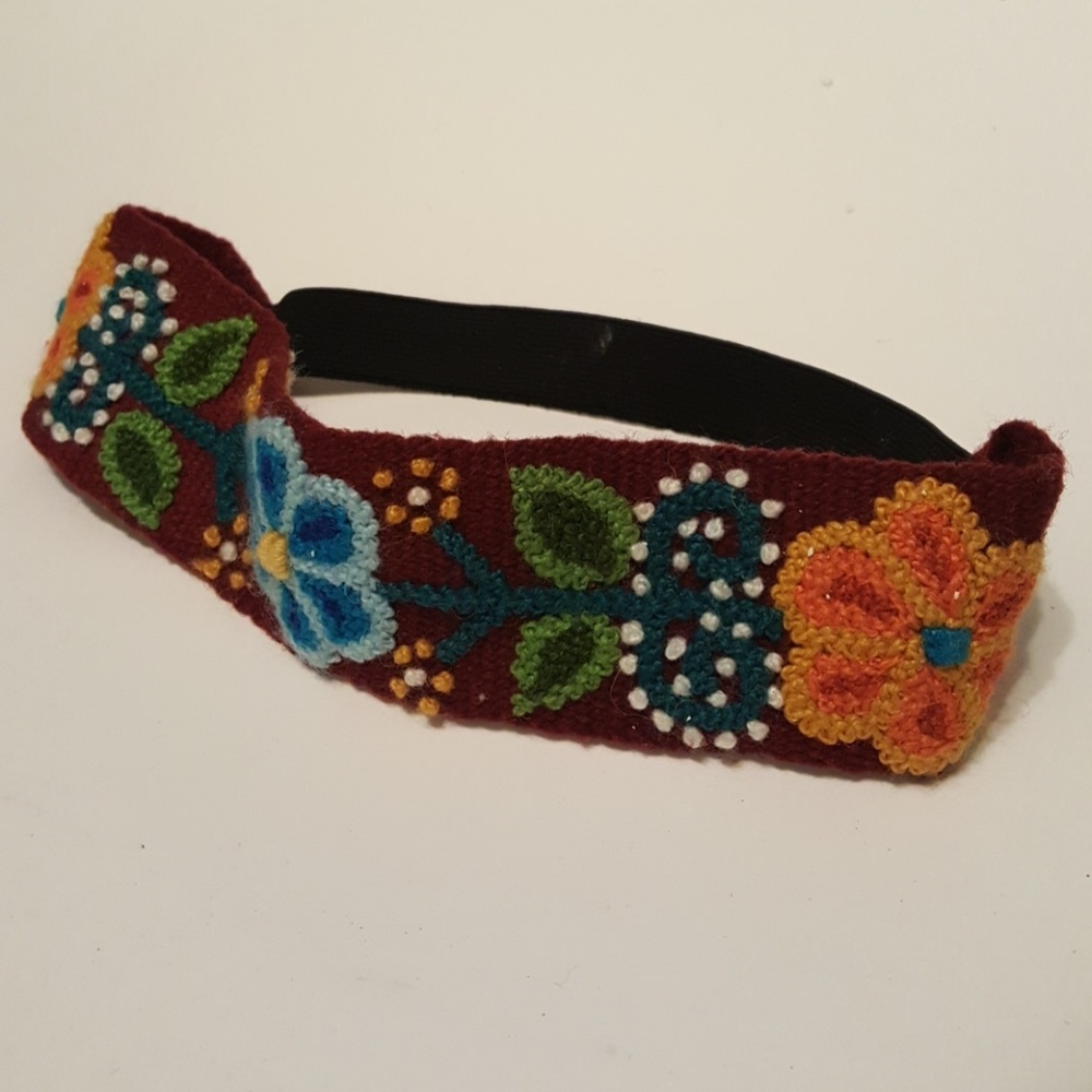 Hand knitted headband/ elastic back for good fit