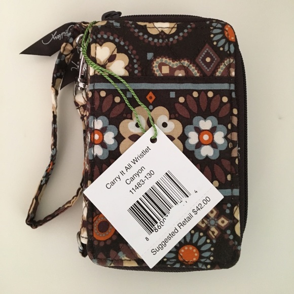 Vera Bradley Brown Flower Print Wristlet - Picture 1 of 3
