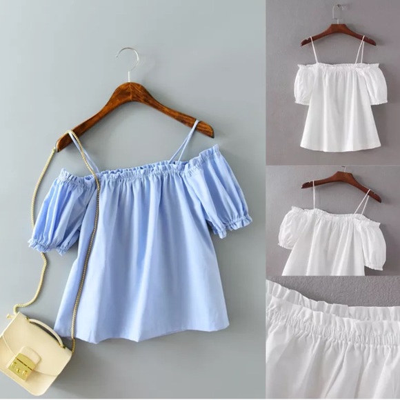 Exposed Shoulder Peasant Blouse - Picture 2 of 6