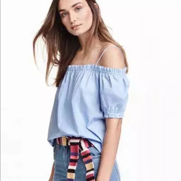 Tops - Exposed Shoulder Peasant Blouse