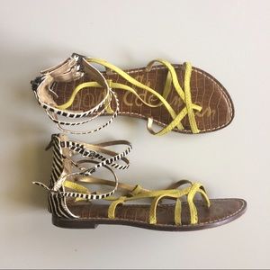 Sam Edelman Lime/Zebra ankle zip sandals SIZE 8