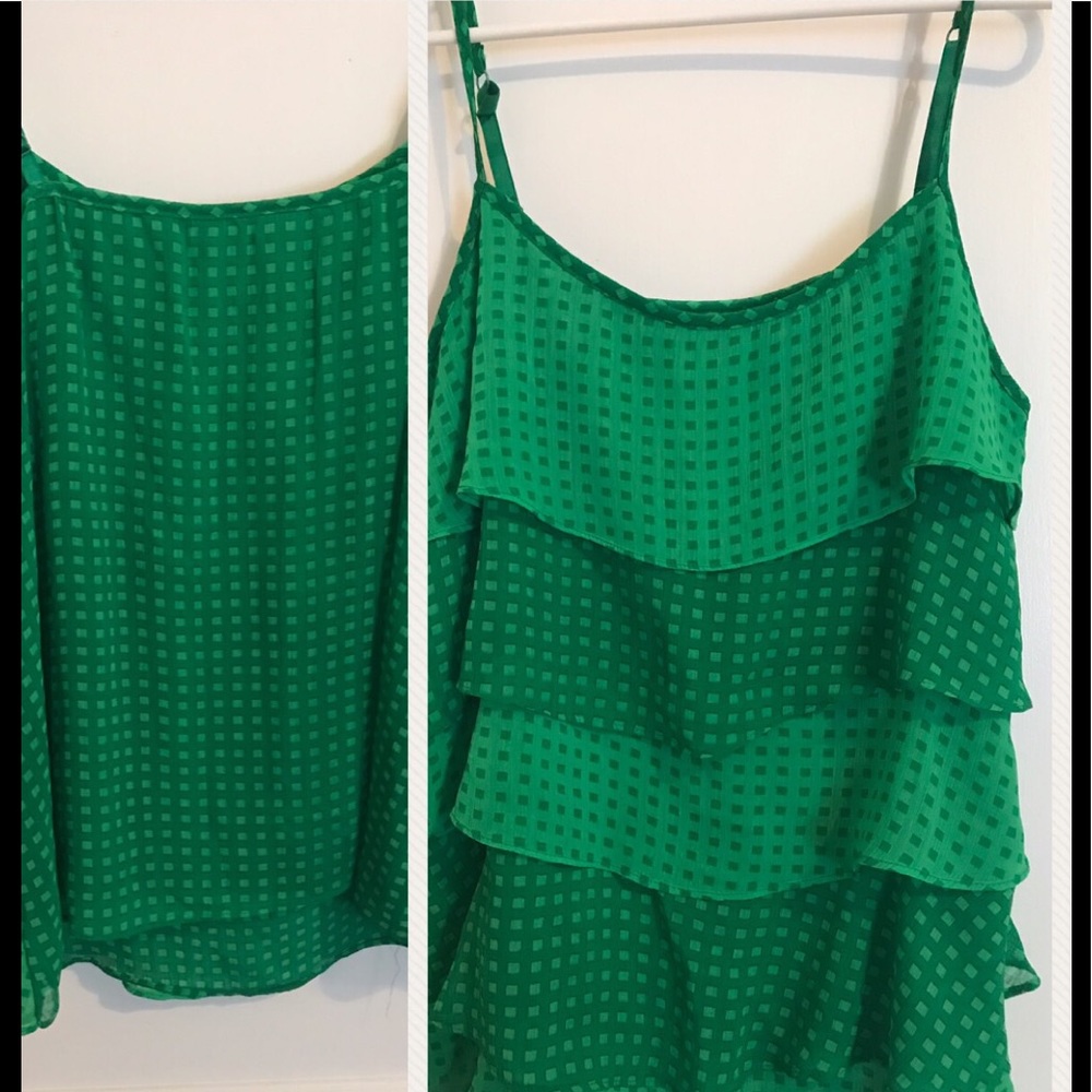 Gorgeous Green ruffle polka dot tank top!