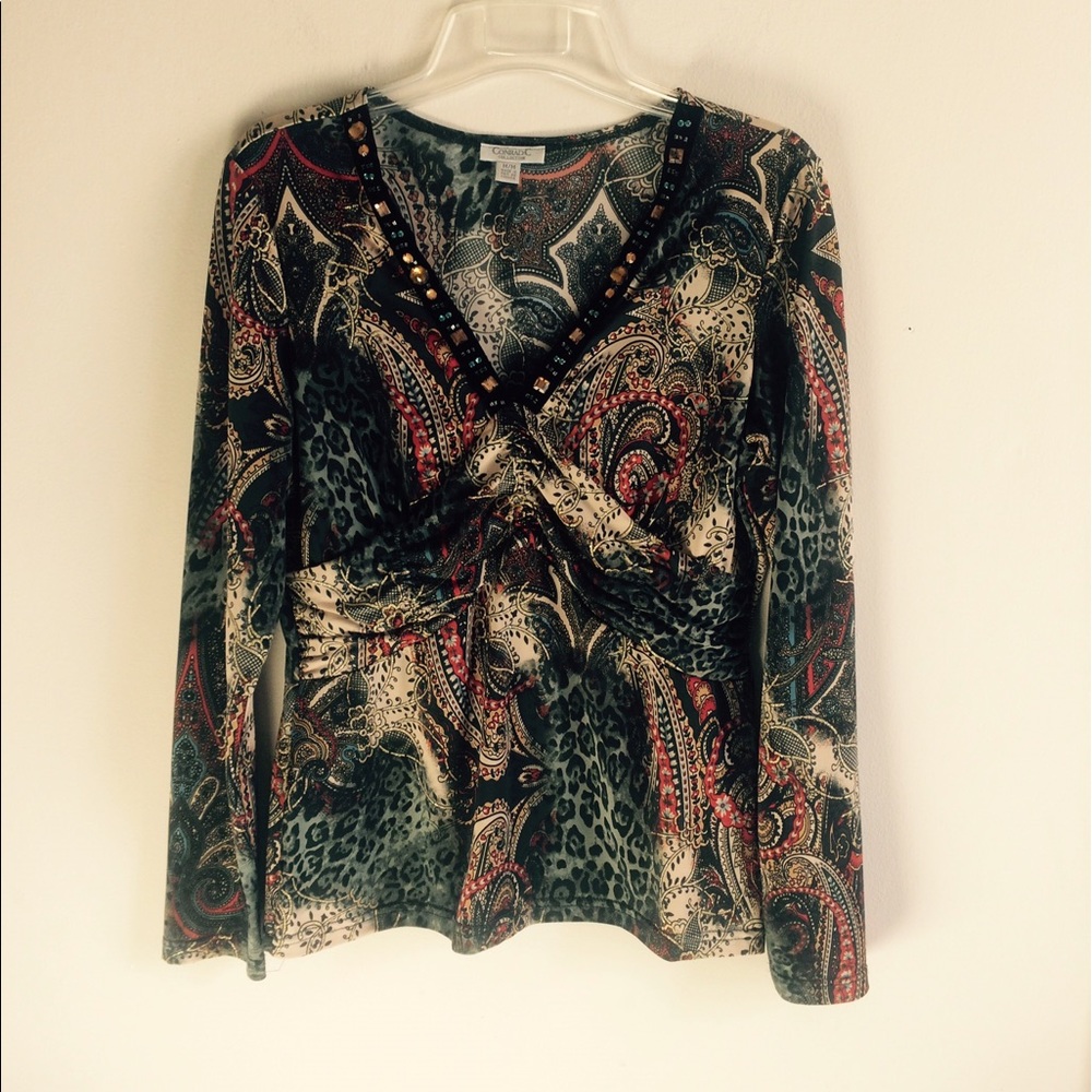 CONRAD C Deco Stretch Long Sleeve Blouse Sz M