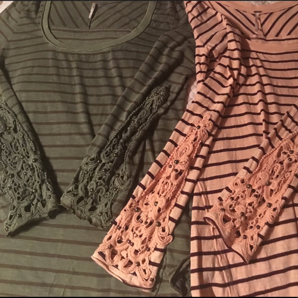 2 Free People "Candy Cuff" tops! Olive & peach!💫