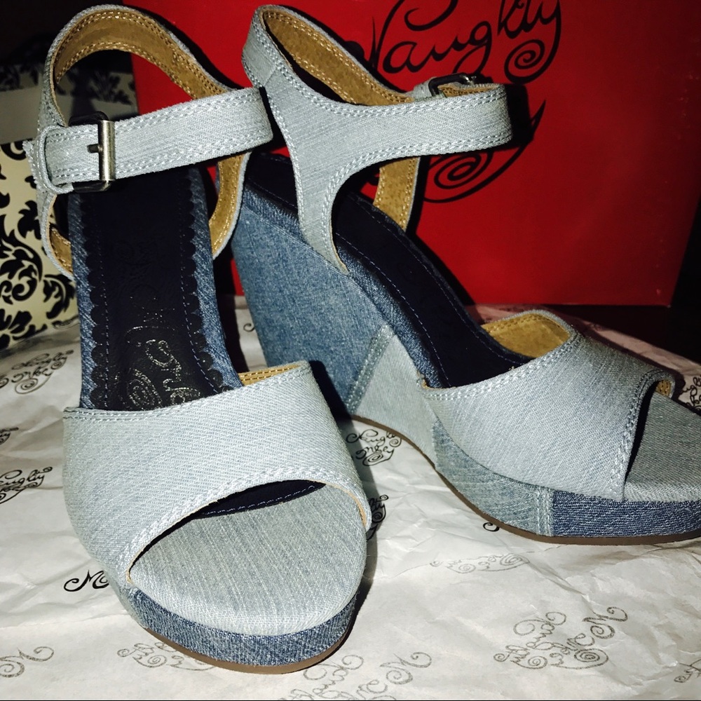 ❌SOLD❌ Naughty Monkey Denim Wedges
