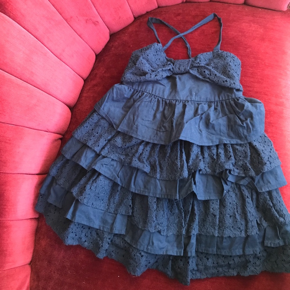 Navy blue summer dress. Girls XS. 4/5. Eyelet.