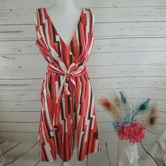 Calvin Klein Dresses & Skirts - CALVIN KLEIN DRESS Orange Brown Stripe Faux Wrap