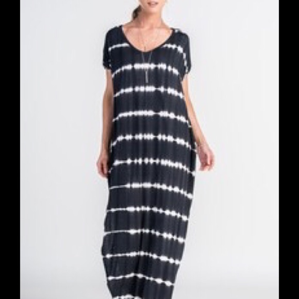 Oversized loose maxi dress slit pockets tie sold - Picture 3 of 4
