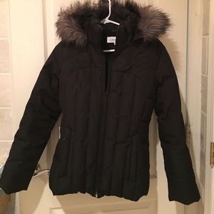 CALVIN KLEIN Black Down Winter Coat Faux Fur Hood