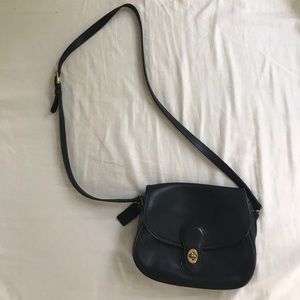 Authentic Black Vintage Coach Oval Saddle Bag