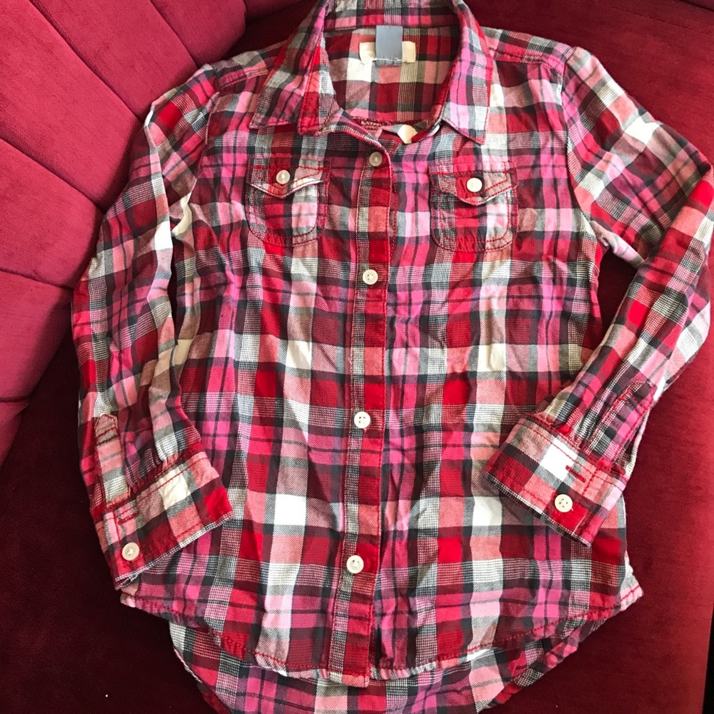 Girls plaid button-down shirt. XS. Old Navy. Red