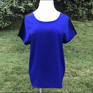 Tahari Top S Solid Blue Mesh Shirt Flowy Loose