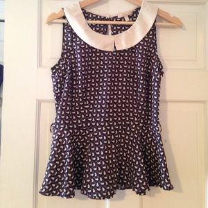 Navy blue bunny print peplum top